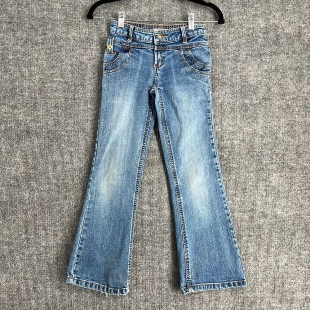 Vintage Route 66 Girls Flare Bootcut Jeans Sz 8 Embroidered Y2K Faded Distressed